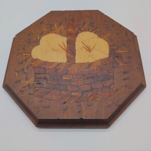 Octogon Wooden Wall Art with Bread Basket Design Cool Vintage Backing Paper